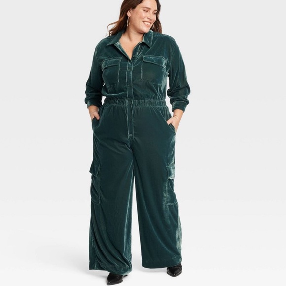 Dark Green Jumpsuit velour romper size 4 - Picture 5 of 6